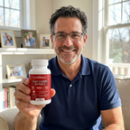 Happy customer holding UraBalance bottle